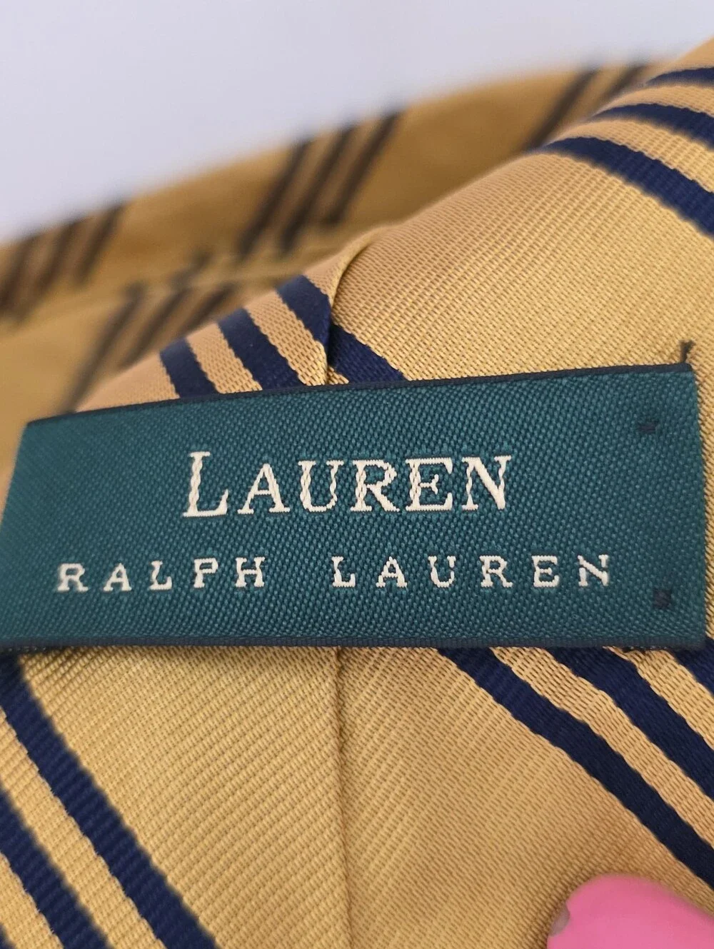 Lauren Ralph Lauren Gold/Yellow Blue Triple Stripe Silk Tie Made in USA 3
